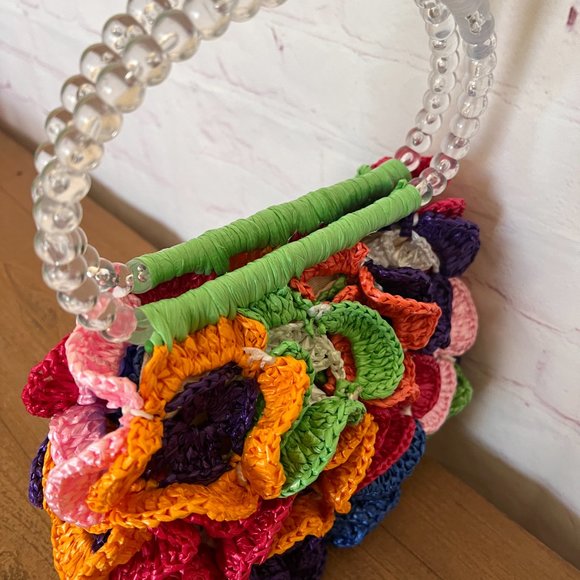 Bright Colored Crochet Purse/Handbag - Handmade 90's - Picture 9 of 10